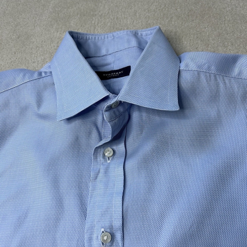 Burberry London Men's Dress Shirt 16.5 36 Made In USA Button Up Blue Oxford